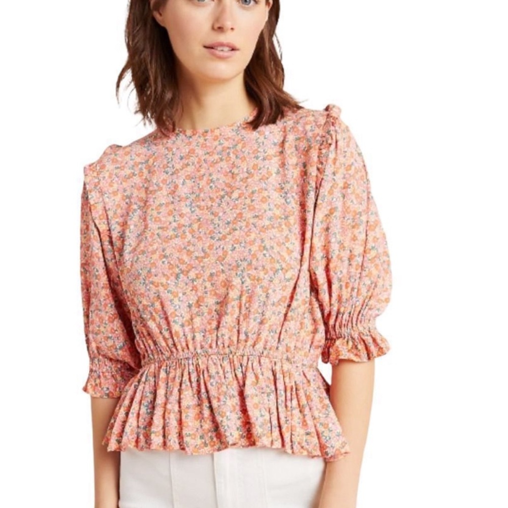 Faithfull The Brand Caleta Ruffle Top in Orange Pink Floral